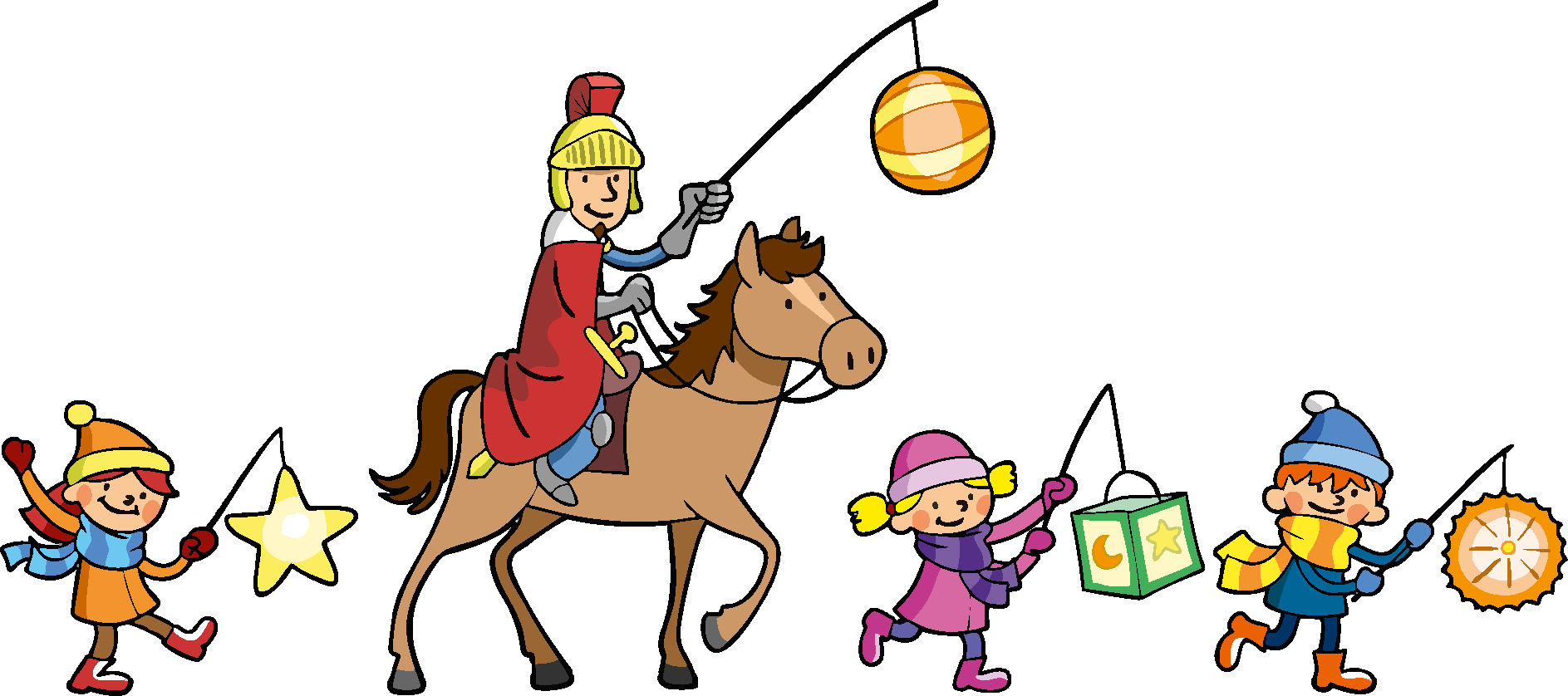 Illustration von Sankt Martin und Kindern mit Laternen